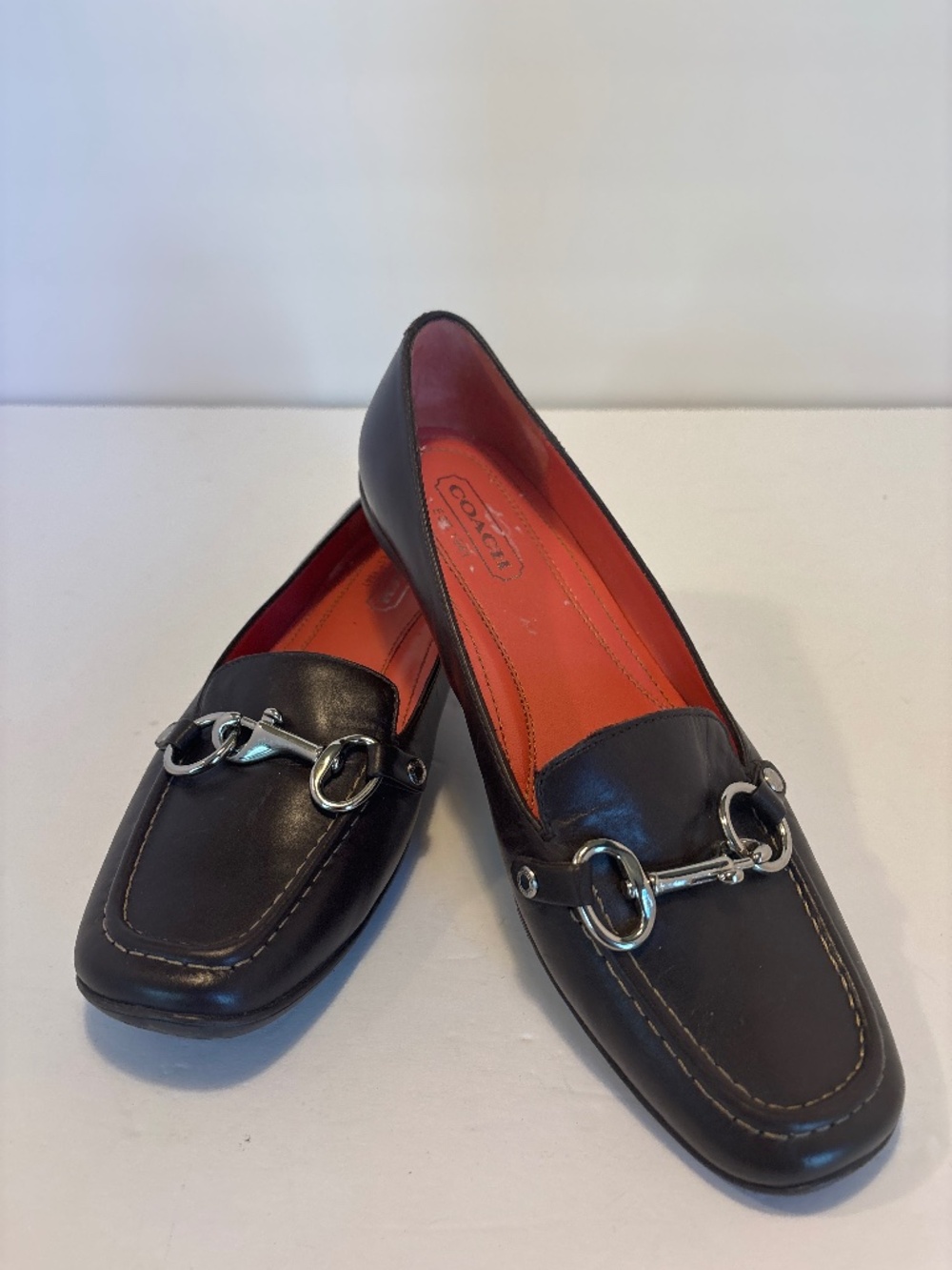 Coach Dorie Brown Leather Loafers Silver-tone Horse Bit 8.5M